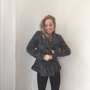 Sexy Feminine Black Gray Wool Tweed Button Jacket